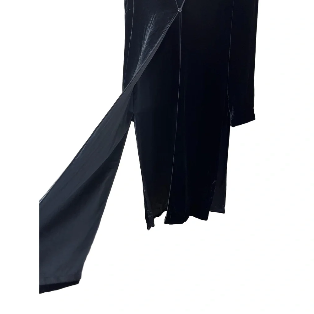 Worth Vintage‎ 90s Black Long Midi Velvet OpenFront Duster Jacket Size 6 - Picture 6 of 9
